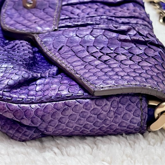 ZAGLIANI Handmade Vintage Python Puffy Clutch Bag with Heavyweight Chain - Picture 9 of 13